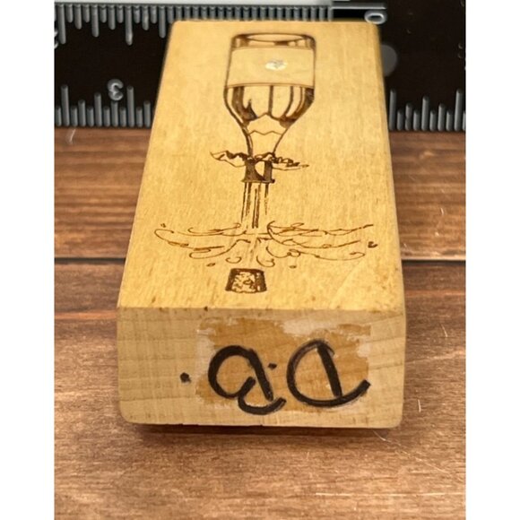 RARE Vintage Champagne Bottle E510 BY DIAMONDS WOOD MOUNTED Rubber Stamp - Picture 5 of 6